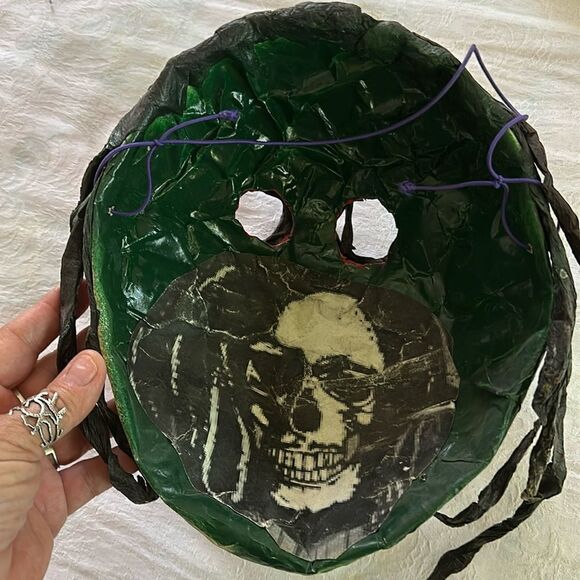 Mask Hand Crafted Day of the Dead Festival Decor Paper Mache Fabric Textiles - Picture 4 of 8